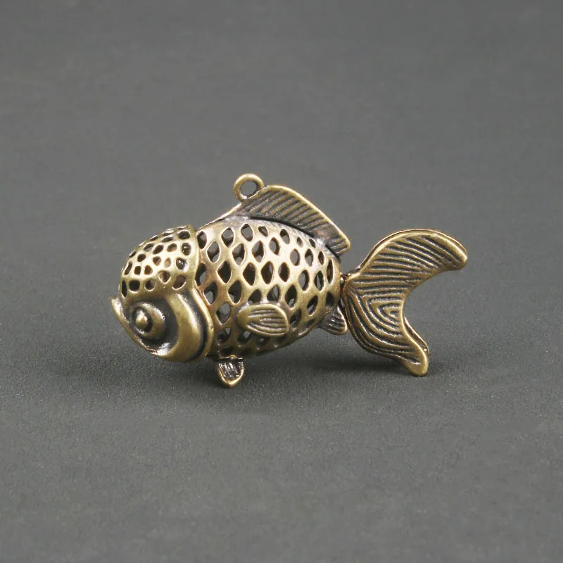 Brass hollow goldfish keychain pendant, koi annual surplus, personalized luggage pendant, small