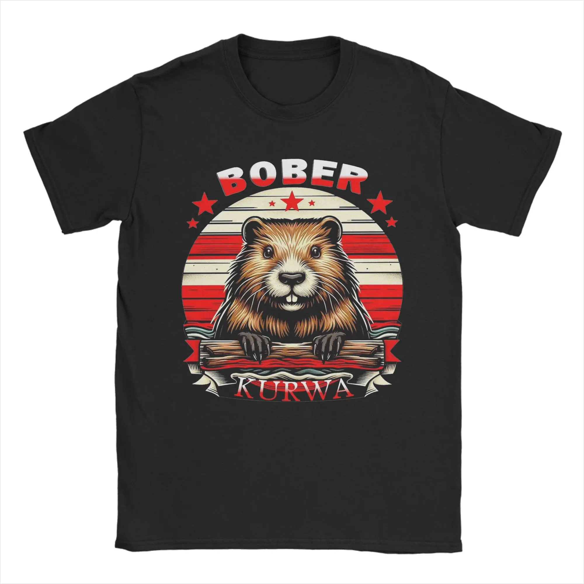 Beaver Bobr Bober Kurwa Meme Men's T Shirts  Vintage Tee Shirt Short Sleeve Crewneck T-Shirts Pure Cotton Printed Tops