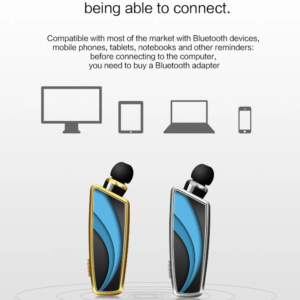 

Earphones Wireless Headset Retractable Cord Clip Collar Hands Free Calling Stereo Sound Compatible