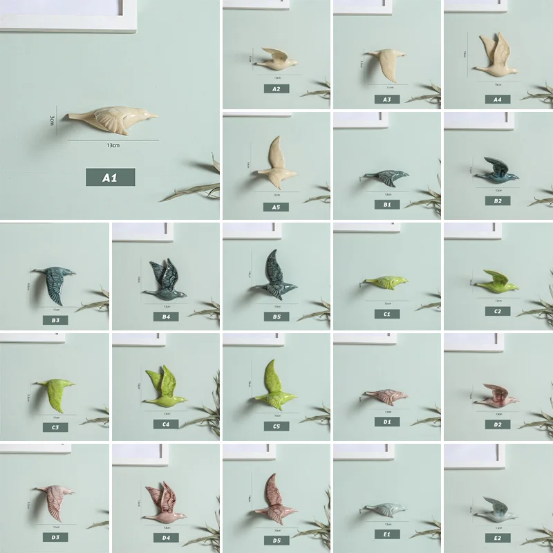 3D Ceramic Bird Creative Wall Sticker Hanging Nordic Home Wall Decor Living Room Animal Statue TV Background Mounted Swallows