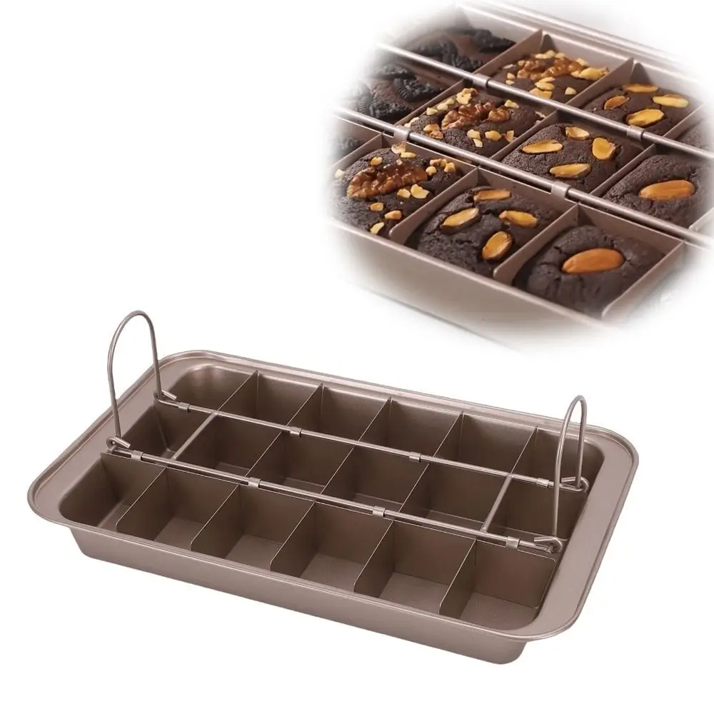 18 Slot Brownie Pan with Divider Non Stick Carbon Steel Brownie Baking Pan Grip Handle Divider Insert Square Cake Mold Brownie