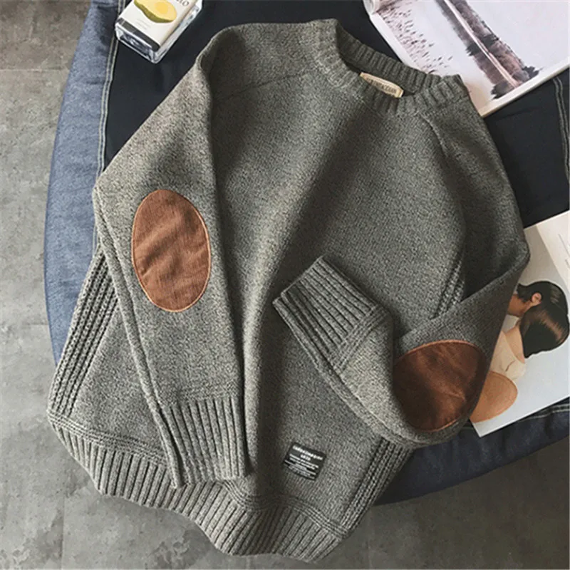 Baru Sweater Pullover pria Fashion Patch desain Sweater rajut pria Harajuku Streetwear O leher kasual Pullover pria ukuran Plus