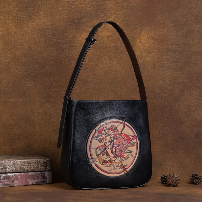 Johnature Vintage Constellation Totem Goffratura Borsa da donna in vera pelle Vera pelle bovina Borse a tracolla femminili versatili per il tempo