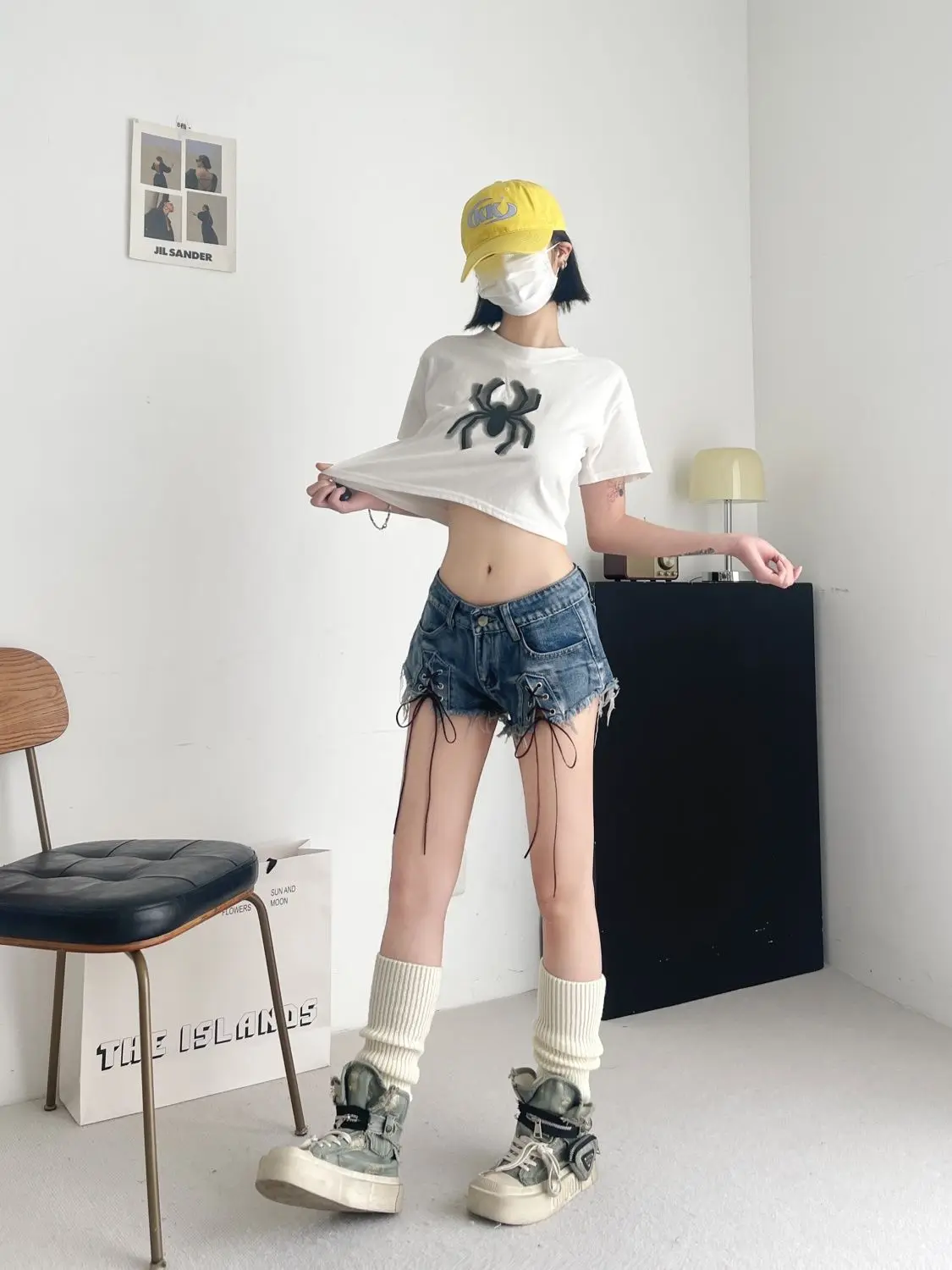 sexy lace-up low-rise denim shorts 2025 summern new women's jeans y2k shorts feminino