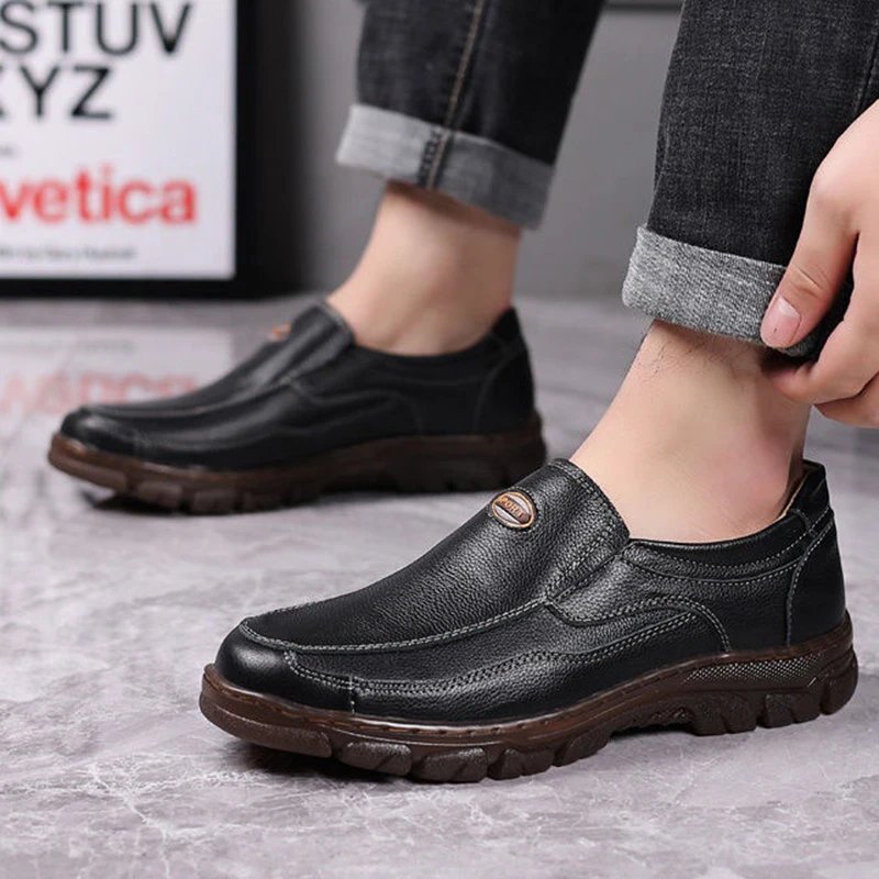 Male Stylish Genuine Cowhide Casual Shoes Comfortable Flats Shoes New Men Genuine Cow Leather Elegant Casual Men Leather Shoes