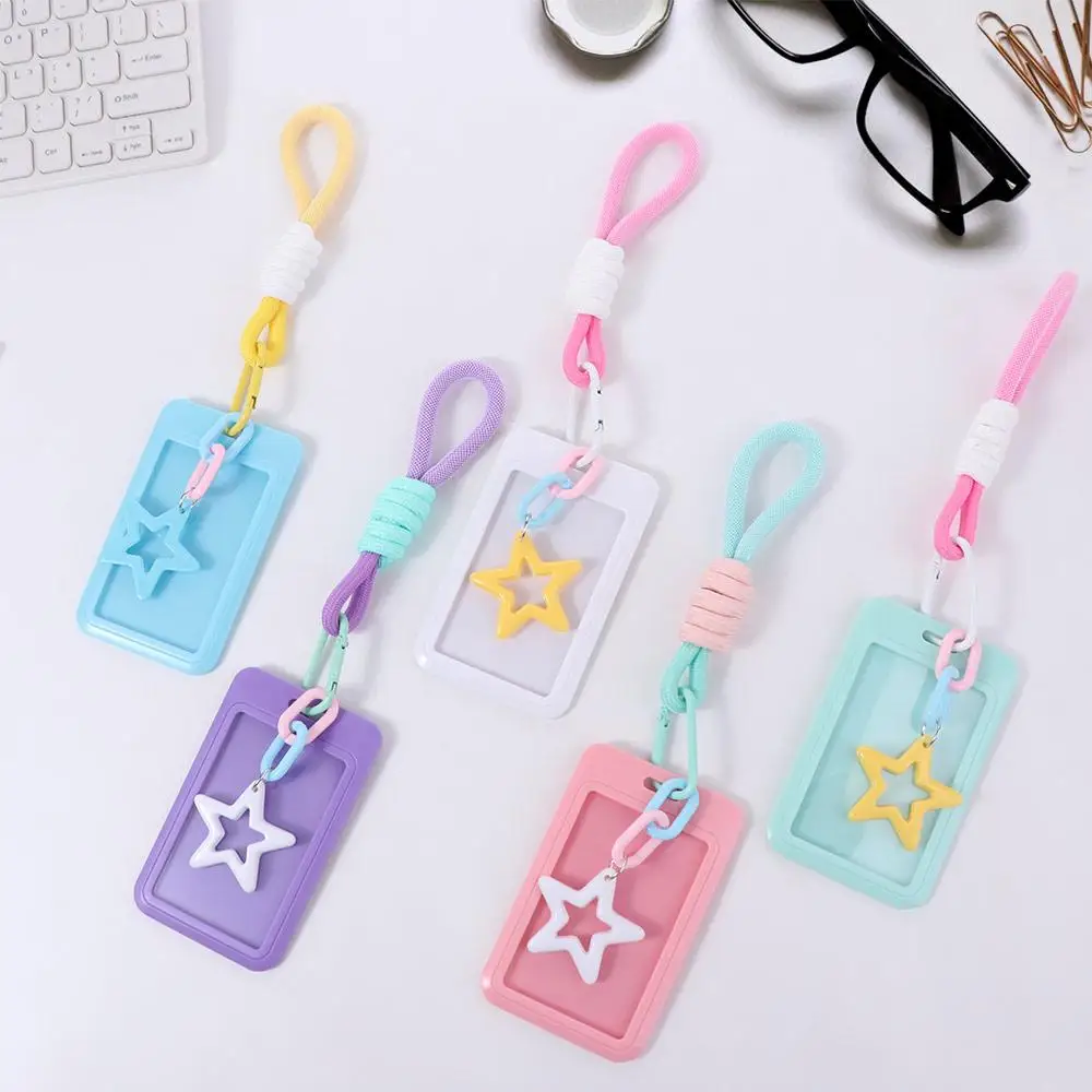 

ID Card Protective Color Bus Card Cover Plastics Star Pendant Korean Photocard Holder Keyring Hanging Rope Key Chain