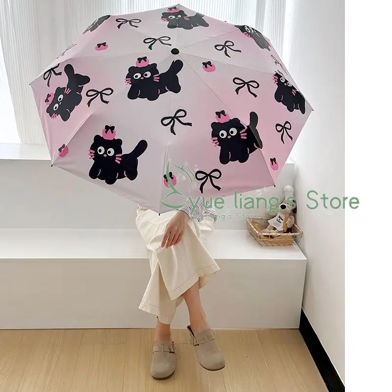 Automatic Pink Cat Umbrella, Sun Umbrella for Weather and Rain, Sun Protection Folding Ultraviolet Vinyl Parasol, New Umbrella