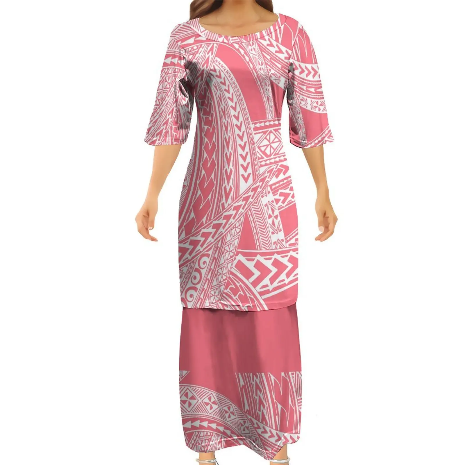 

Полинезийский этнический дизайн Puletasi, женский комплект из 2 предметов: топ и юбка, свободное и повседневное островное платье в стиле ретро