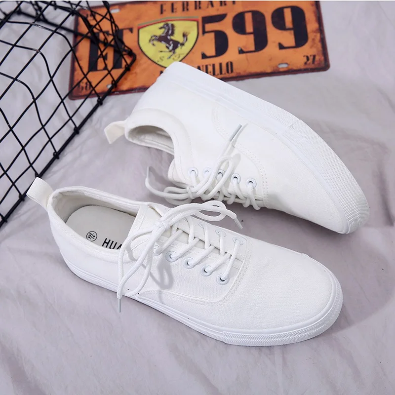 Track Shoes New Men\'s Casual Shoes Man Flat Shoes Fashion Classic Couples Canvas Shoes Low Top Lace-up White Sneakers Male Shoes