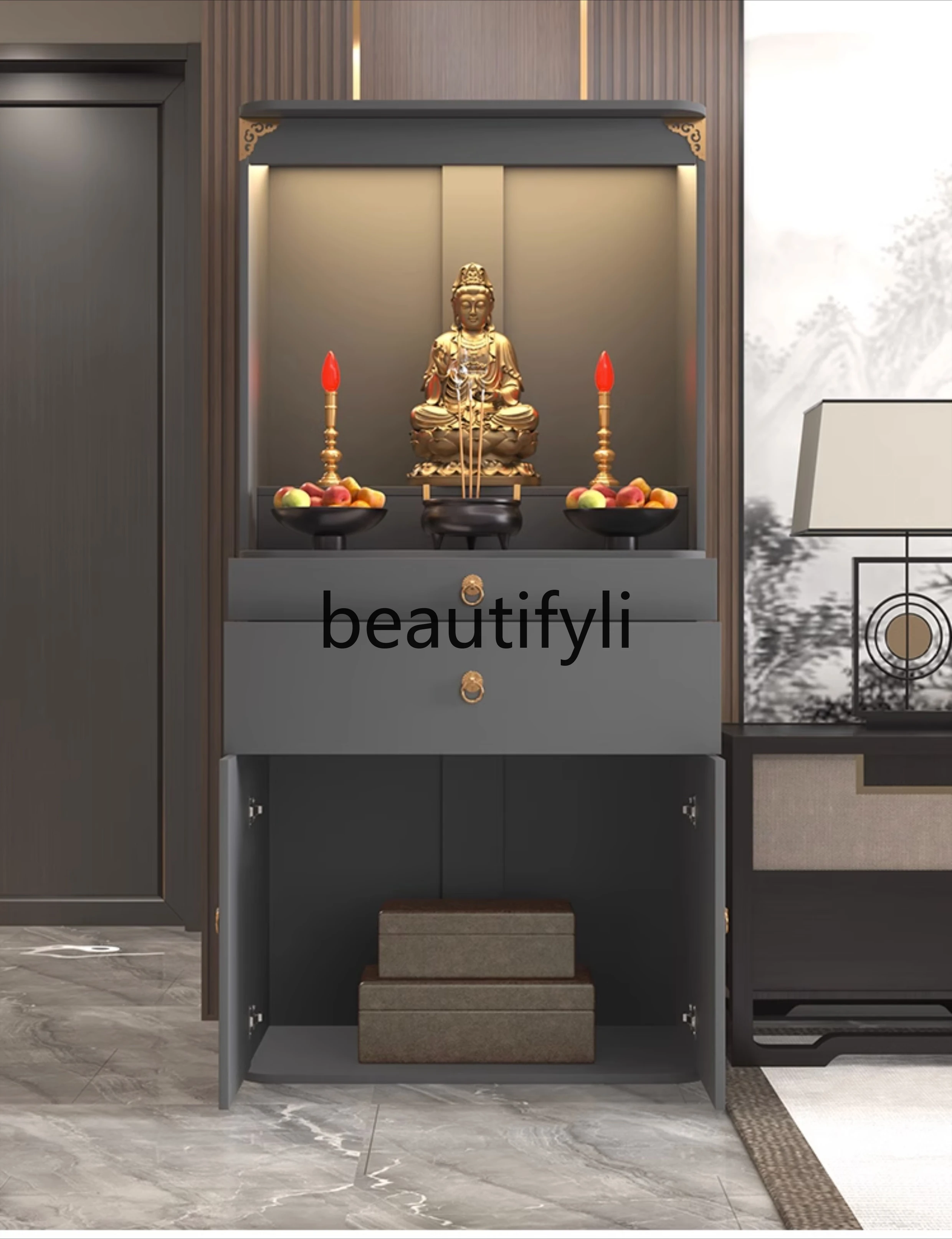 

New Chinese-style vertical cabinet, shrine table, light luxury God of Wealth cabinet, Guanyin Buddha statue cabinet shrine