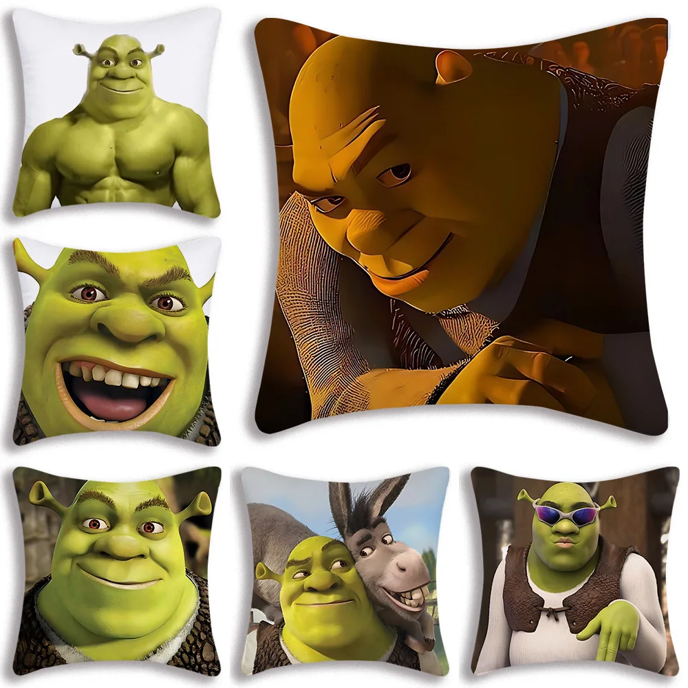 

Funny cartoon Pillow Covers S-ShrekS Cartoon Sofa Decorative Home Double-sided Printing Short Plush Cute Cushion Cover