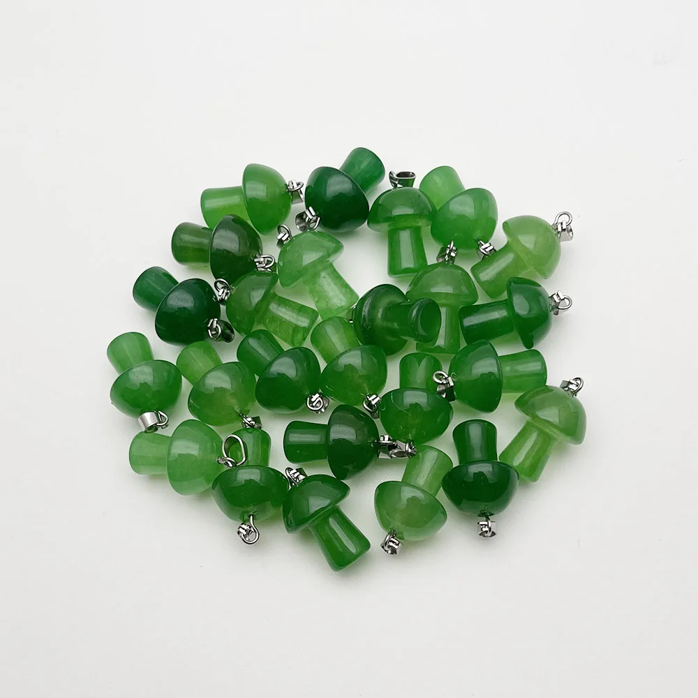 

fashion Good quality green Malay jade Natural Gem Stone Mushroom Pendant Jewelry Making Necklace charm Accessories 20PC new gift