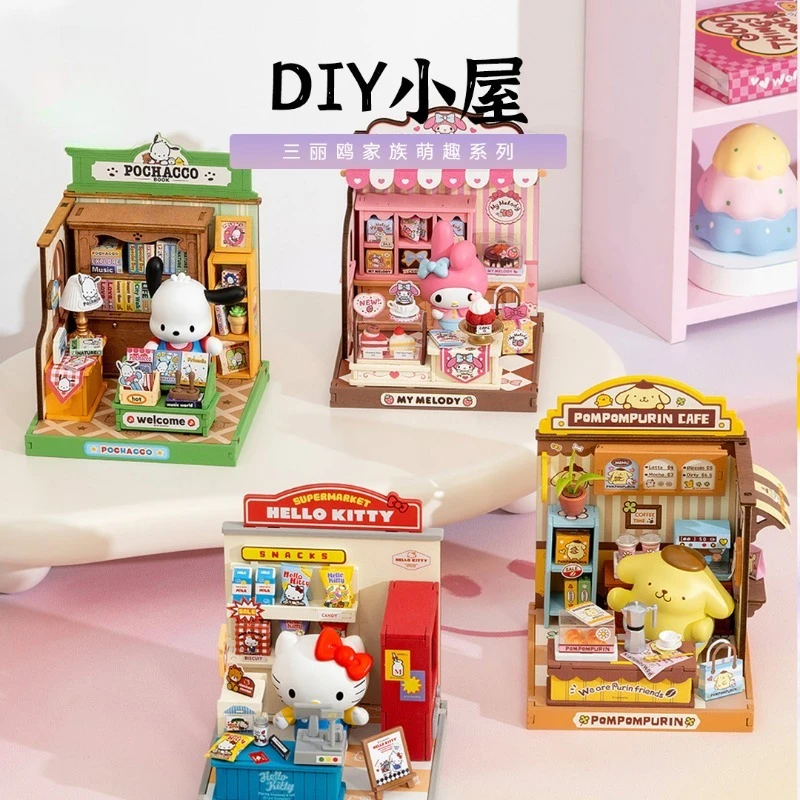 

Семья Sanrio Kawaii Store Manager Series Сборка аниме Kuromi Pochacco Mymeldoy Орнамент Изысканные украшения для рабочего стола