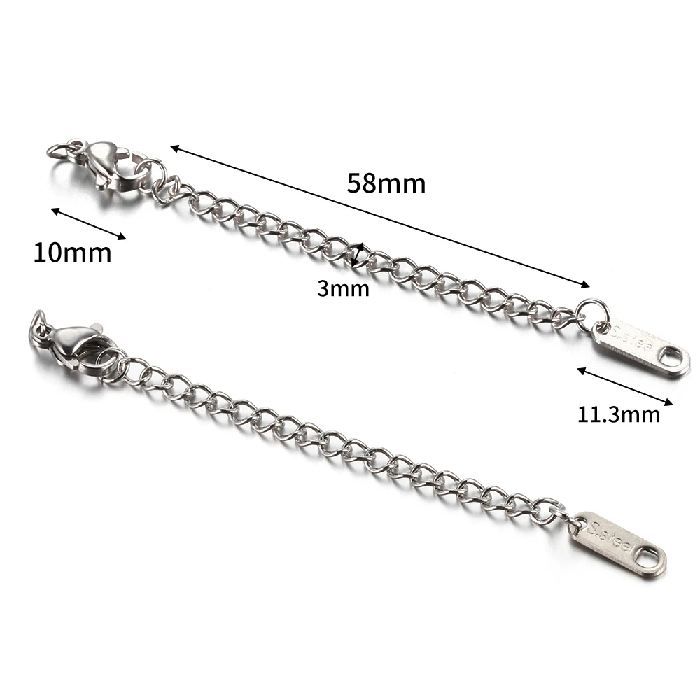 10 Stück Edelstahl-Verlängerungsketten mit Karabinerverschluss für DIY-Armbänder, Halsketten und Schmuckherstellung