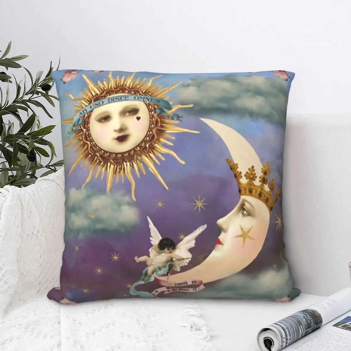 

Vintage Solar Eclipse Polyester Cushion Cover Sun and Moon For Home Chair Decorative Washable Cojines Decorativos