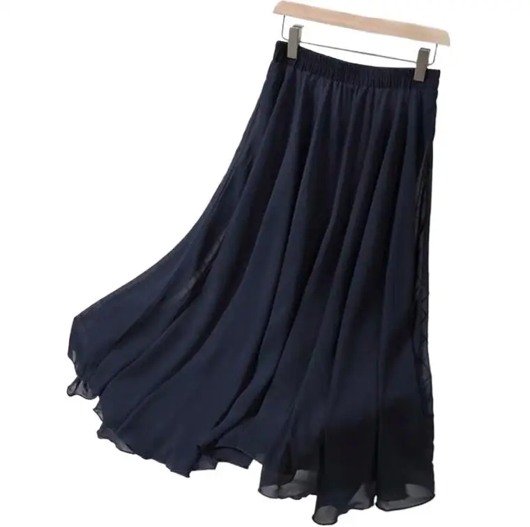 

2024 Autumn Women Long Skirts Fashion Brand ALine Women Pleated Skirts High Waist Women maxi chiffon Skirt faldas