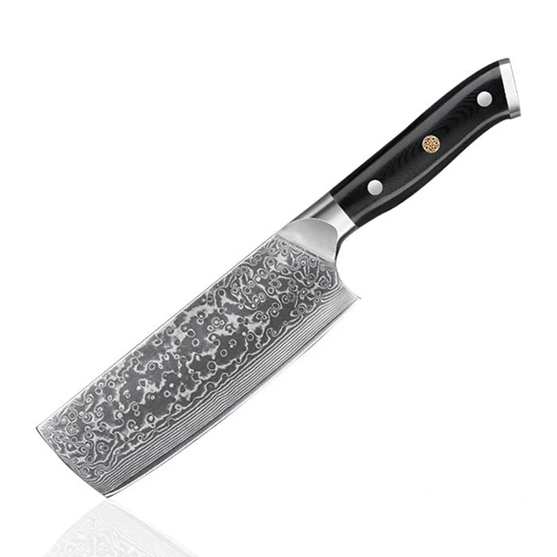 WILDMOK 7 Inch Japanese Nakiri Vegetable Knife VG10 Damascus Steel Full Tang G10 Handle Sharp Kitchen Cutting Knife for Gift