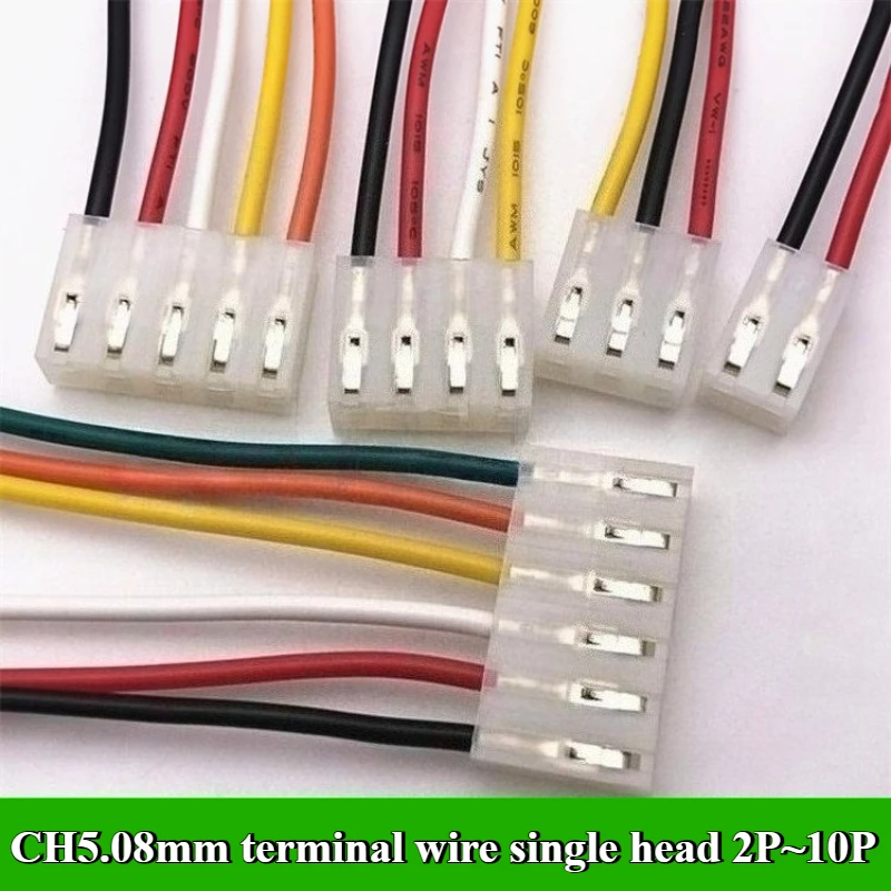 

5/10Pcs CH5.08mm terminal wire pitch 5.08mm single head 2P/3P/4P/5P/6P/7P/8P/10P color electronic cable length 20cm/40cm 22AWG