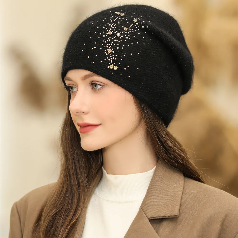 Nowa damska czapka zimowa Moda Udekoruj czapkę Beanie Mieszanka futra królika Ciepła zimowa czapka dla kobiet Casual Streetwear Dzianinowa czapka