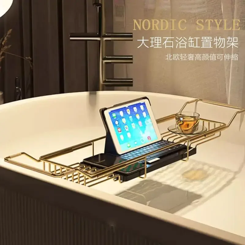 

Multifunctional Bathtub Shelving Retractable Bathroom Bath Shelf Table Stainless Steel Phone Mobile Storage Rack