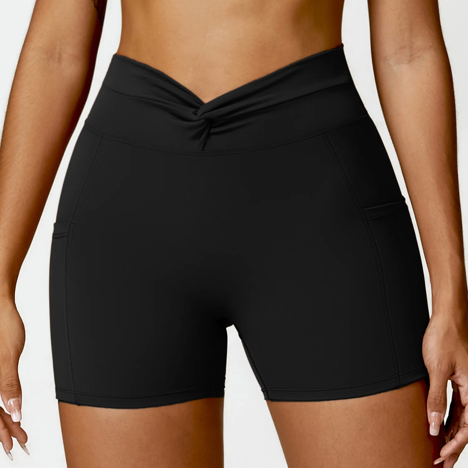 

Women's Nude Feeling High Waist Yoga Shorts Pocket Running Shorts Gym Push Up Shorts Waist Tight Quick Drying Sports Shorts