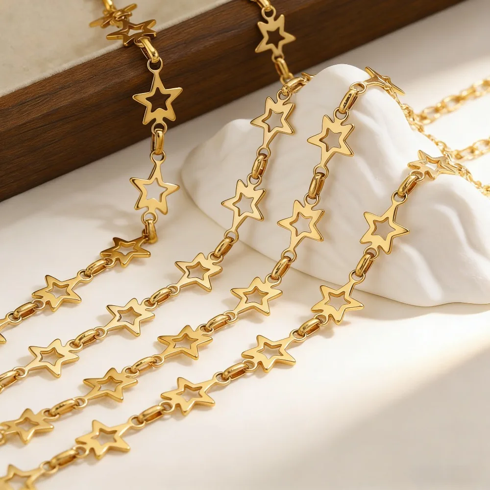 1Meter Stainless Steel Hollowout Star Link Chain Dangle Charm Chains for Necklace Anklet Jewelry Making DIY Waterproof