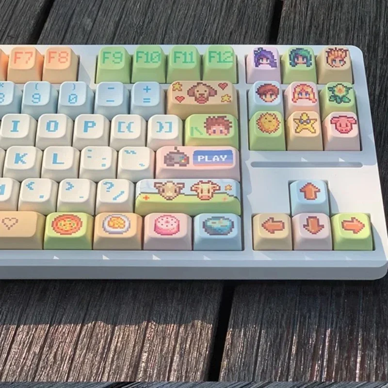 Stardew Valley Theme Keycaps Set PBT Sublimation Cherry Profile Keycaps for Mechanical Keyboard Pixel Valley Custom Key Caps