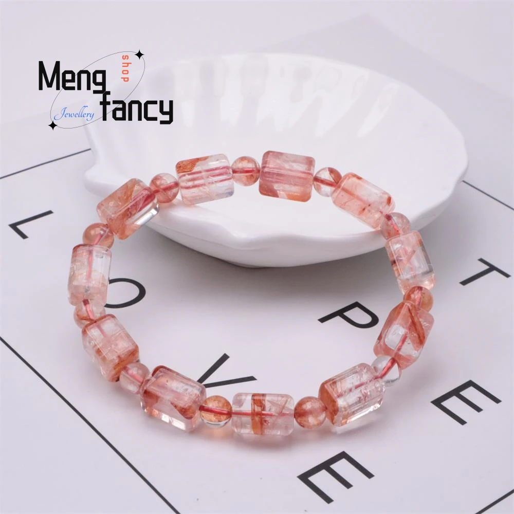 Fashion Crystal Natural Rectangular Sugar Red Gum Flower Bracelet Simple Exquisite High-grade Couple Luxury Quality Fine Jewelry