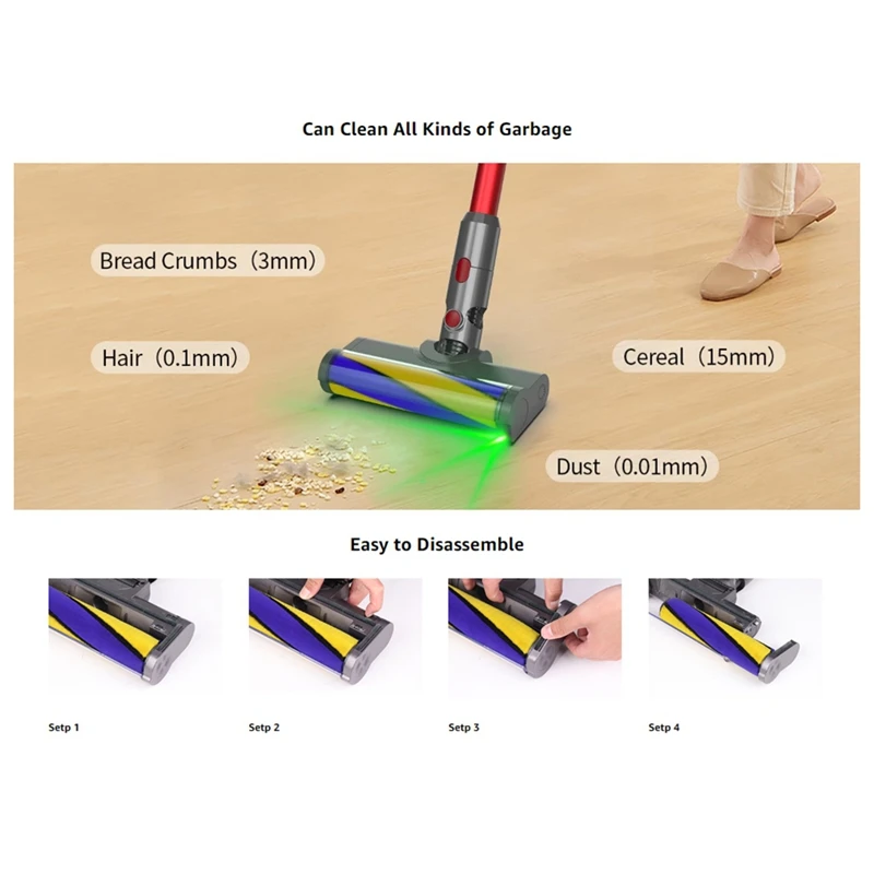 Замена головки роликовой щетки для пылесоса Dyson V7 V8 V10 V11 V15 с насадками для пола с зеленым лазерным светом