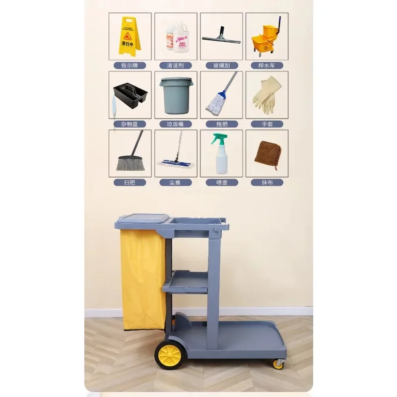 عربة تنظيف البراغي البلاستيكية التجارية متعددة الوظائف مع غطاء للفندق والمطعم #3