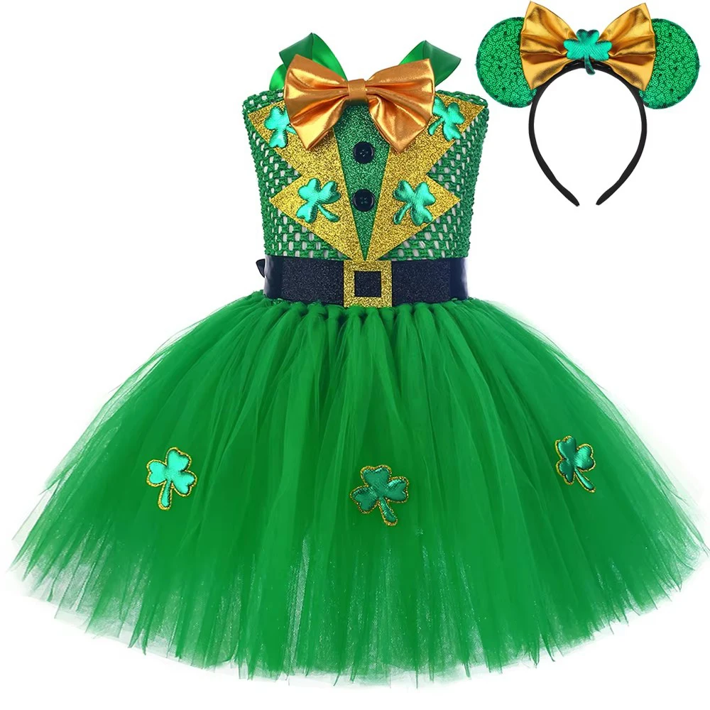 

Saint Patrick's Day Costumes for Girls Green Irish Holiday Fancy Dresses for Kids Scottish-Irish Festival Clothes with Hairbow