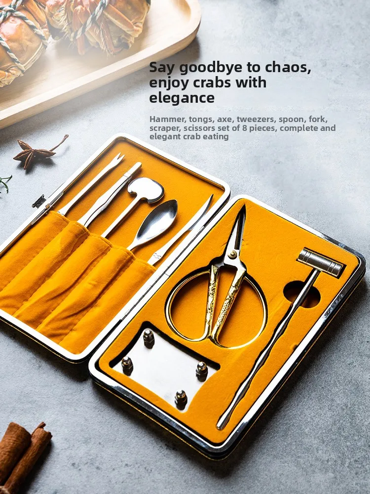 

Modern Housewife Stainless Steel Crab Eating Tools Three Piece Set Crab Clippers Crab Pincers Clamp Lobster Home Use Crab Eig...