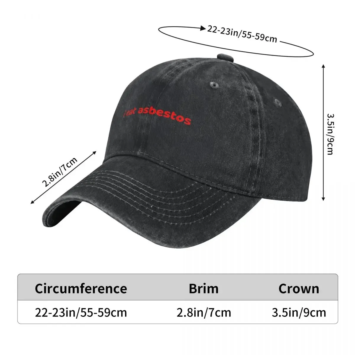 I eat Asbestos Baseball Cap Hat Beach Gentleman Hat Snapback Cap Women's Beach Outlet 2024 Men's