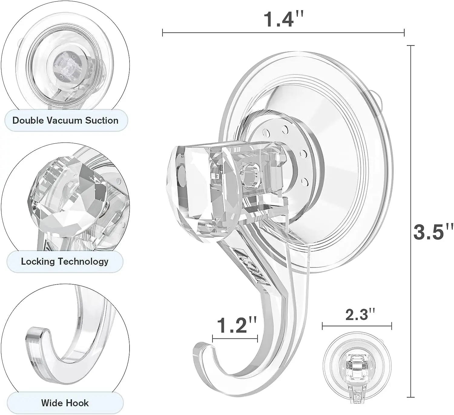 Suction Cup Hooks Clear Heavy Duty Vacuum Suction Cups with Hooks Reusable Suction Cup Holders for Kitchen Bathroom Shower Wreat