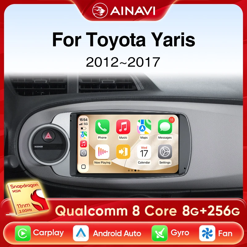 

Автомобильный радиоприемник Ainavi, мультимедийный плеер для Toyota Yaris 2012, 2013, 2014, 2015, 2016, 2017, Android 12, автомобильный беспроводной плеер Carplay DSP 48EQ 2Din