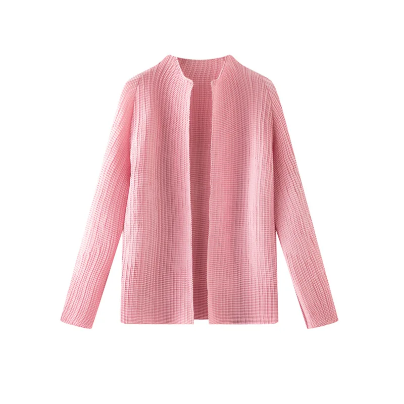 Miyake Pleated Jacket Cardigan 2025 Spring and Autumn Niche Design Long Sleeved Fashionable Cardigan Slimming Top Shirt Thin Top