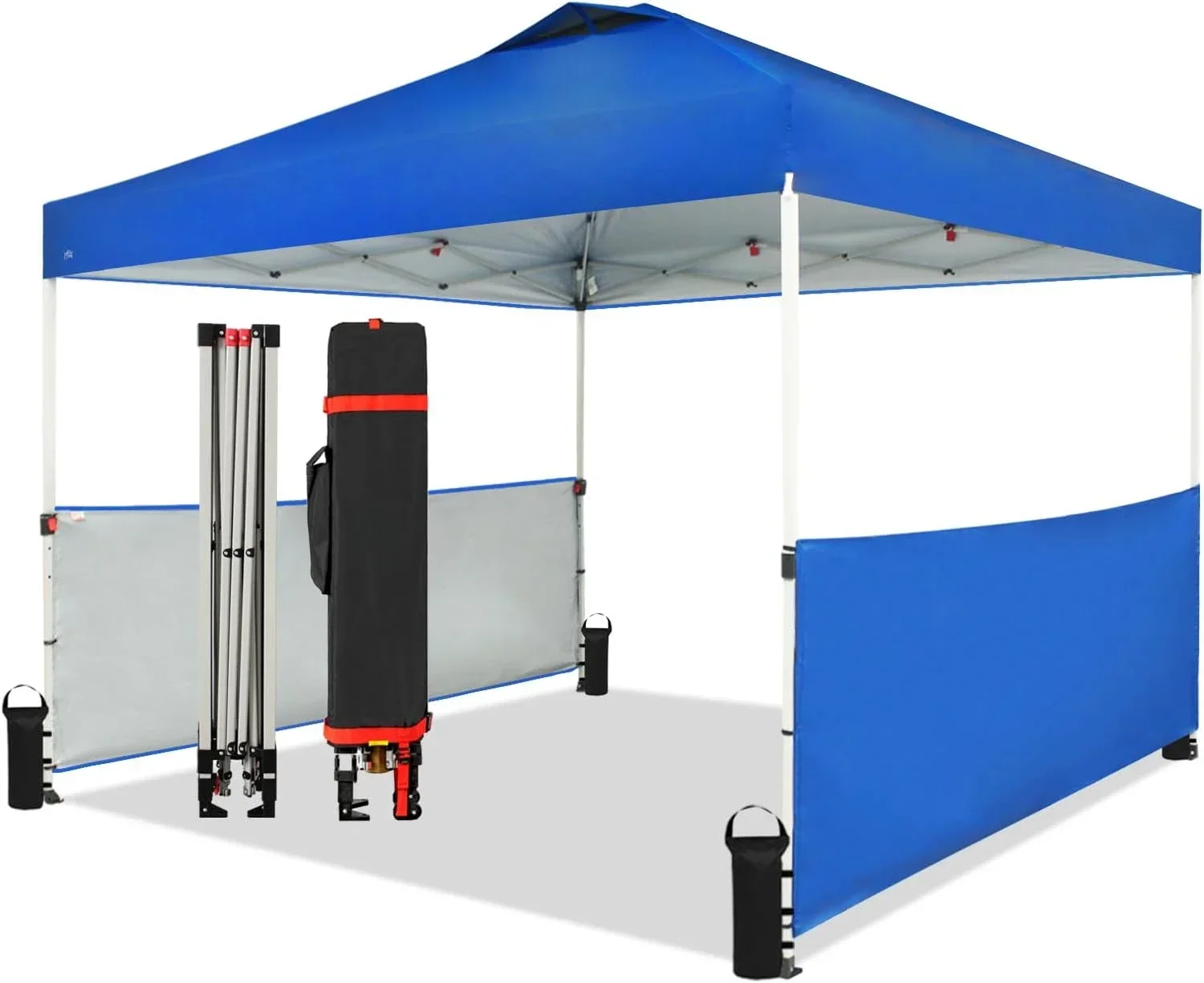 10x10 Pop up Canopy Tent Instant Canopy with 150D Silver Coated Fabric Including 2 Half Sidewalls 4 Ropes 8 Stakes