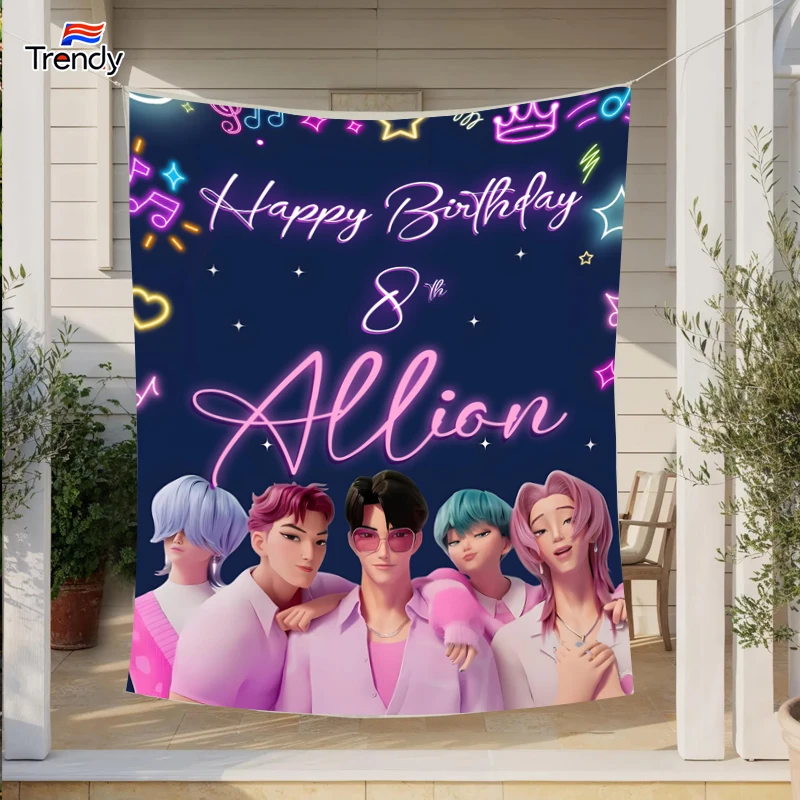 

Kpop Saja Boys Custom Birthday Backdrop Banner Birthday Background Flag Banners Personalized Name Custom Banners Decor Kids 7th