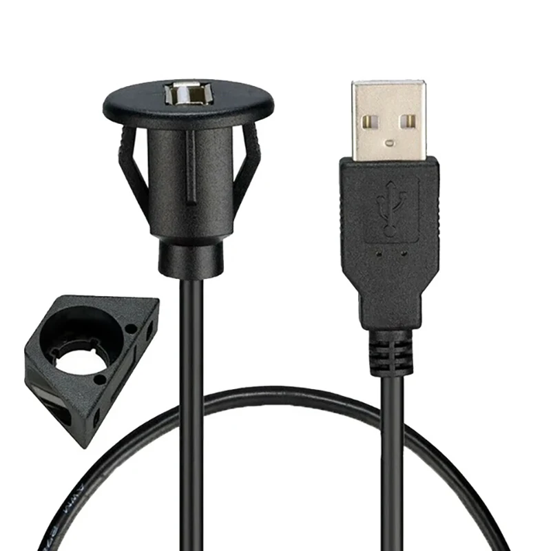 Small Hole USB 2.0 3.0 Male to Female Flush Panel Mount Extension Cable with Buckle for Car Truck