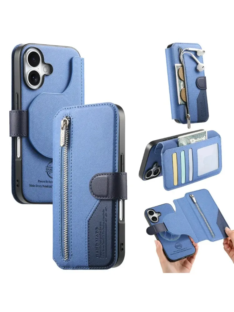 Odpinany skórzany portfel z zamkiem błyskawicznym do iPhone 17 Air 18 16 15 14 13 12 11 Pro Max 16E 5G, luksusowe etui do iPhone 16 Plus. — 2