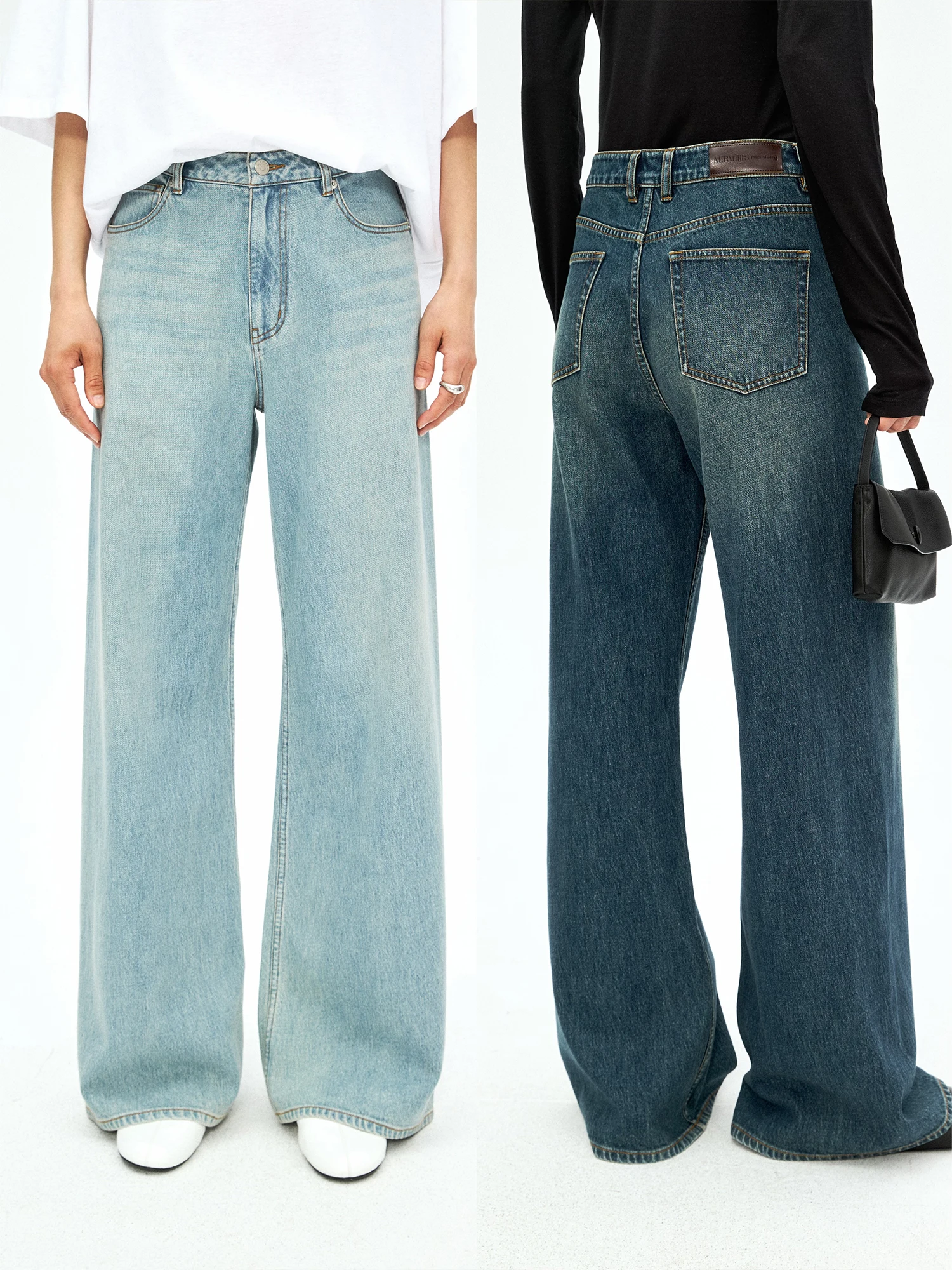 

MRS Studios Pure Cotton Soft Wide Leg Jeans Minimalist One-Piece Cut Comfortable Floor-Length Ladies Loose Fit Spring Summer