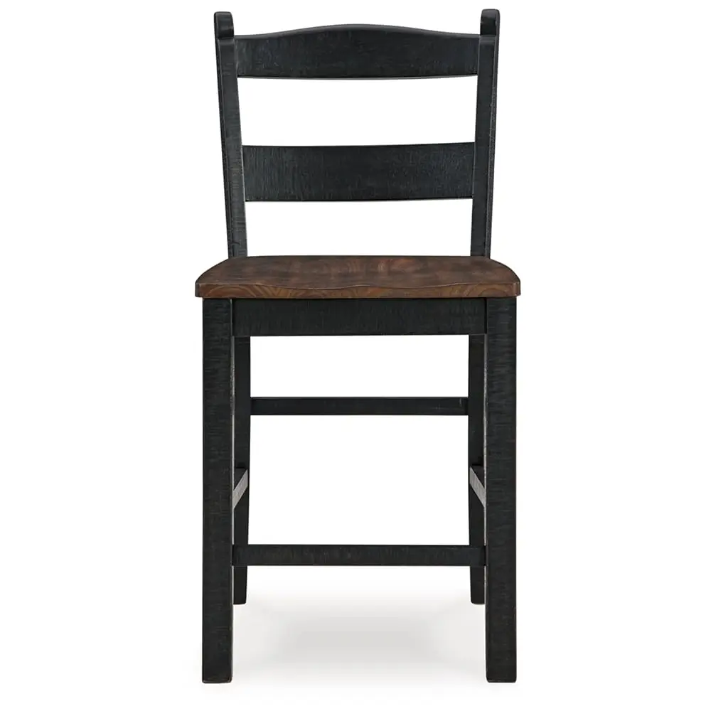 Valebe Rustic 24” Counter Height Bar Stool With Contoured Seat, Set Of 2, Bla & Dark Brown