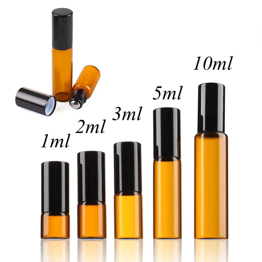 

1/2/3/5/10ML Home&Living Refillable Empty Essential Oil Bottle Container Amber Perfume Roller Ball