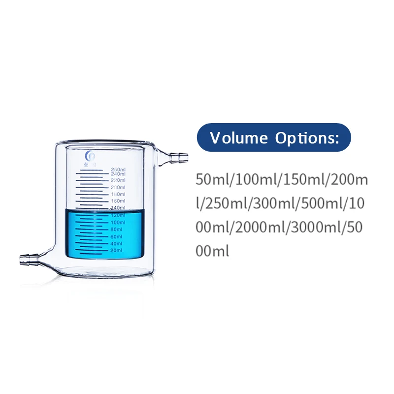 Glass Jacketed Beaker Reaction Flask Reactor Vessel Tank Jacket Beaker Double Layer Refilling Bottle with Upper & Lower Nozzle