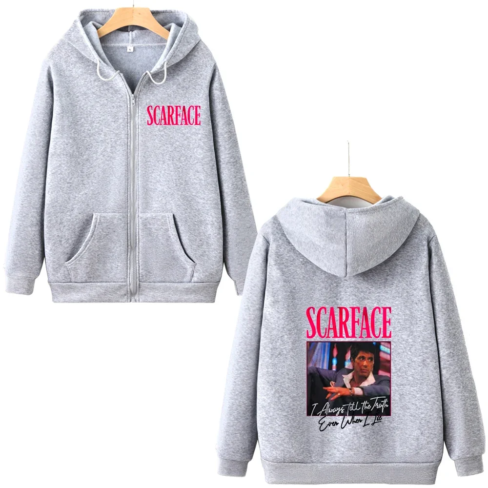 Filmography Scarface Zip Hoodie Even When I Lie I Always Tell The Truth Pattern Text Sweatshirts Retro Style Keep Warm