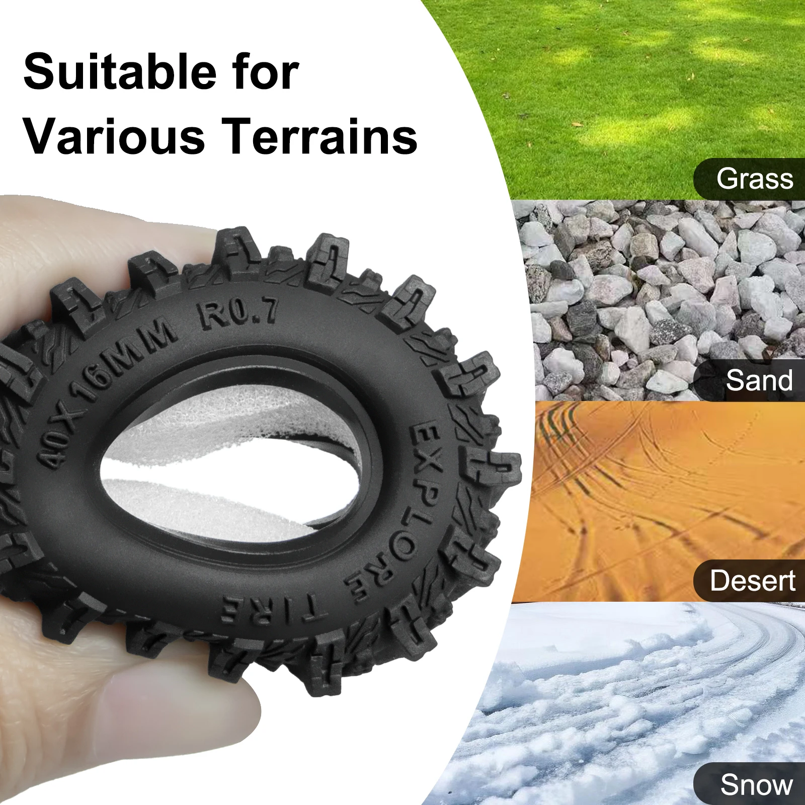 OKHL 0.7 Tires 40x16mm King Trekker Rocks Explore Micro Sponge Insert for Axial SCX30 1/30 RC Crawler Oversized Upgrade 4PCS