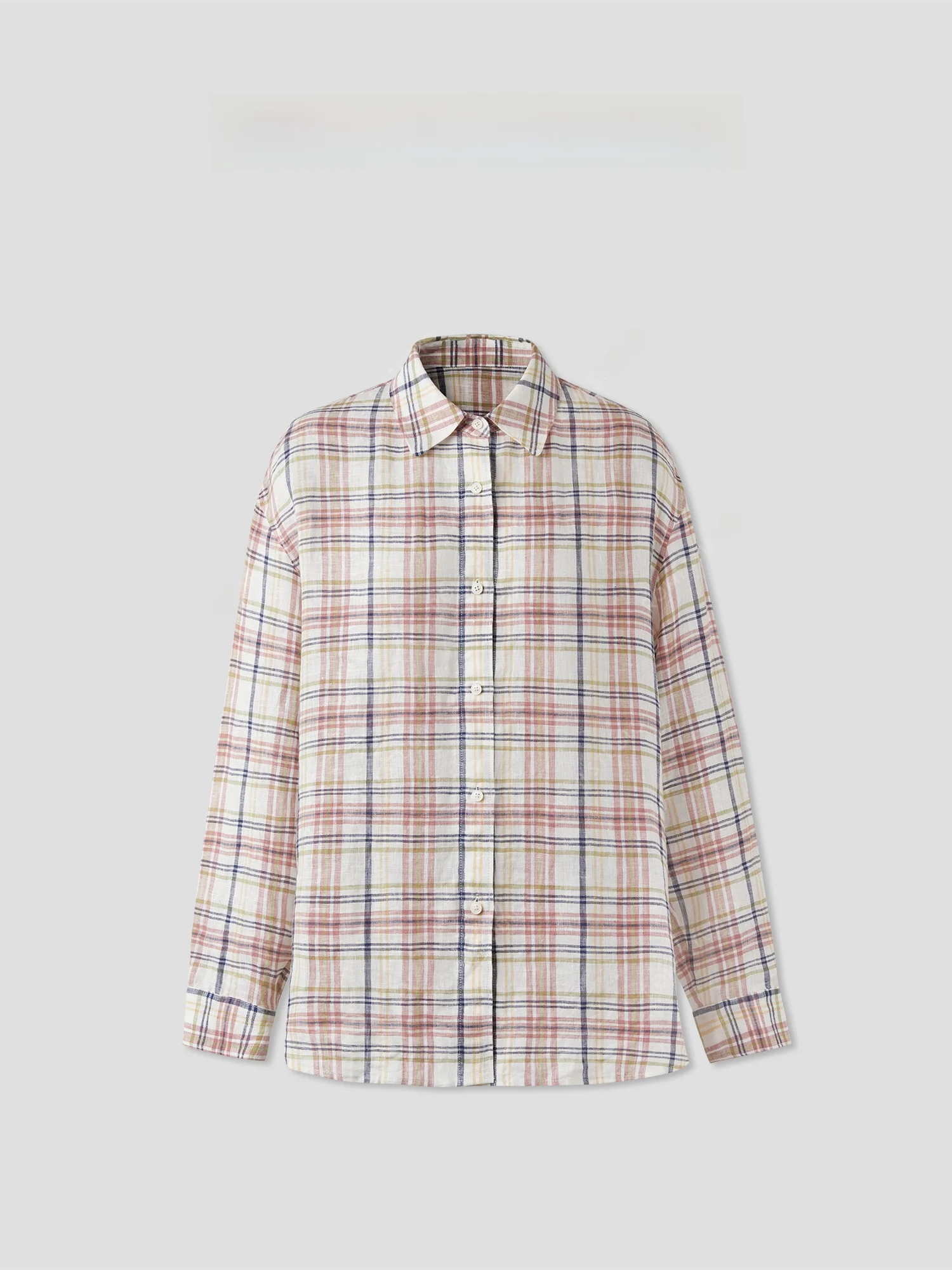 

ROMI STUDIO Casual Linen Plaid irt Soft Loose Vintage Sle Women's Faion Breathable Comfortable Long Sve irt