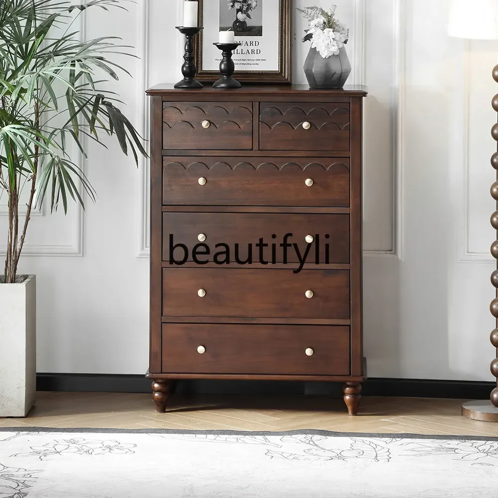 

SS American retro solid wood six-chest cabinet, living room against the wall, vertical cabinet, bedroom, bedside storage locker