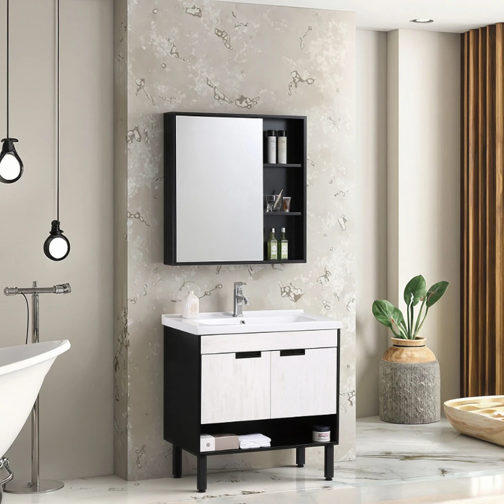 

Высококачественный водонепроницаемый настенный зеркальный шкаф для ванной из фанеры - Модель: Шкаф для ванной комнаты