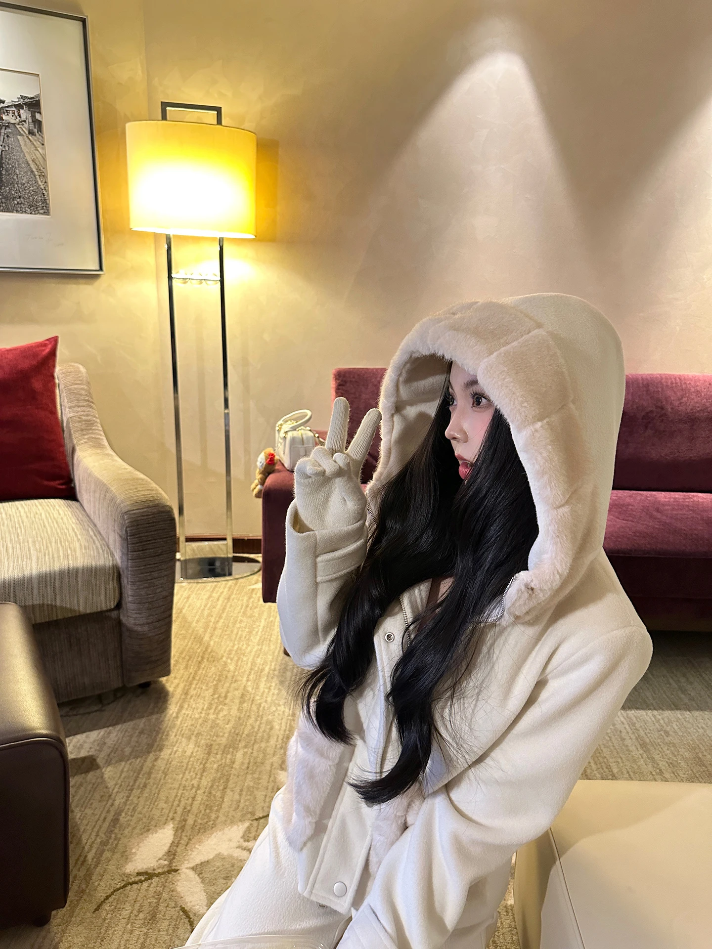 

Bla Cherry Winter Thiened Warmth Women's Hooded Jaet Eco-friendly Faux Fur ort Coat Casual Loose Sle Long Sve